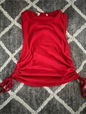 Red Ribbed Side-Tie Tank Top - Women